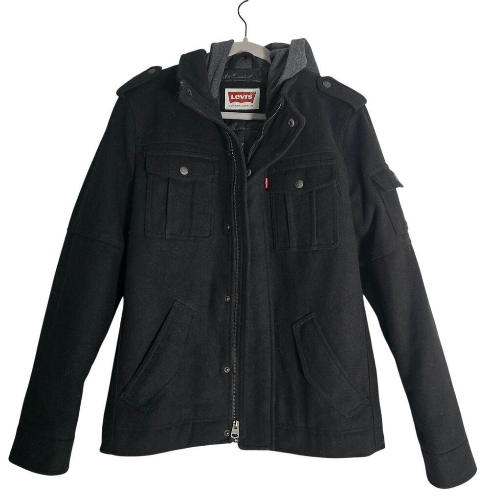 Men's Small Levi's Black Coat Jacket Hooded Utility StreetWear Casual Outdoor